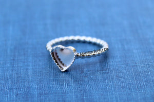 Silver Beaded 12mm Serrated Heart Bezel Ring Blank