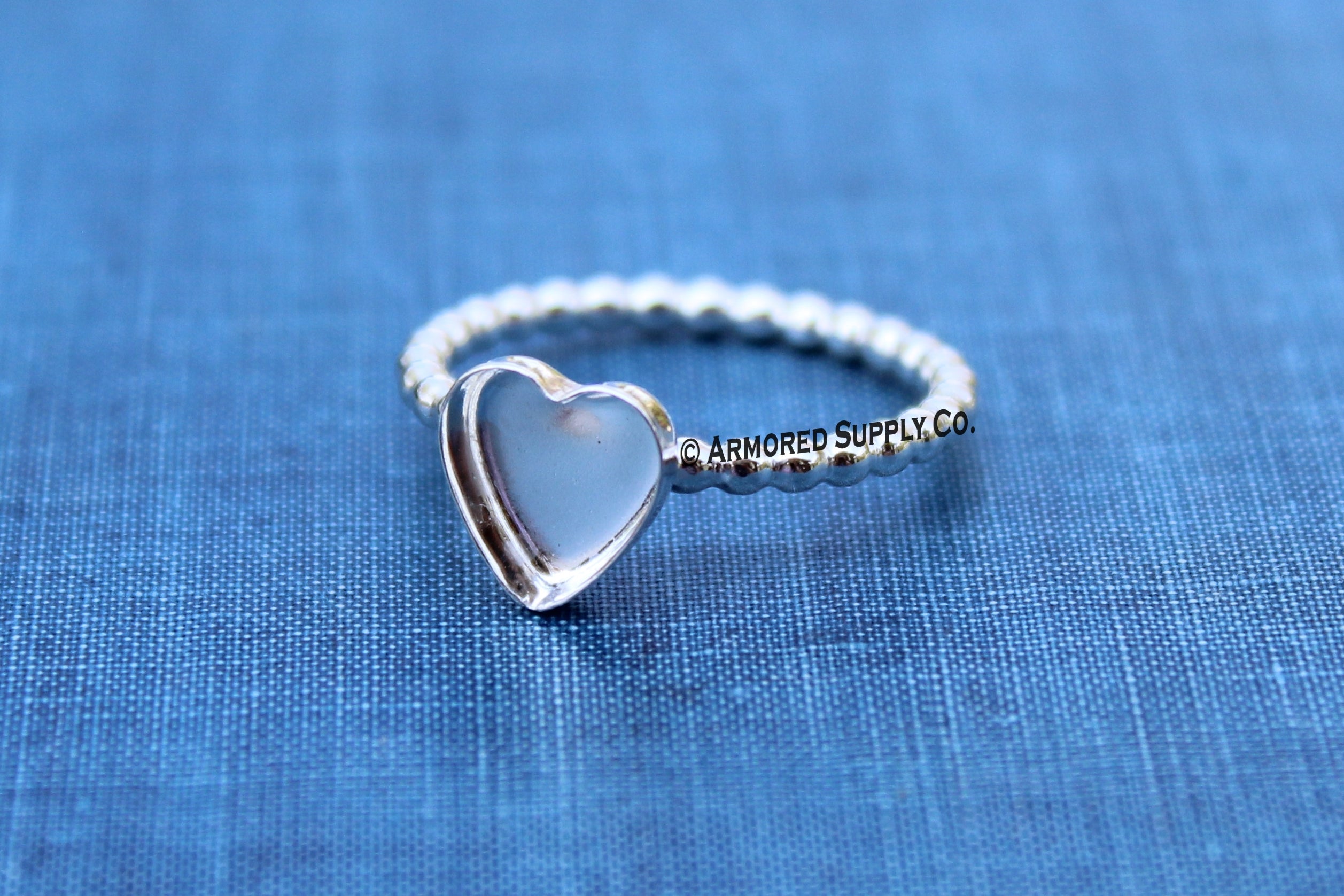 Silver Beaded 8mm Heart Bezel Ring Blank