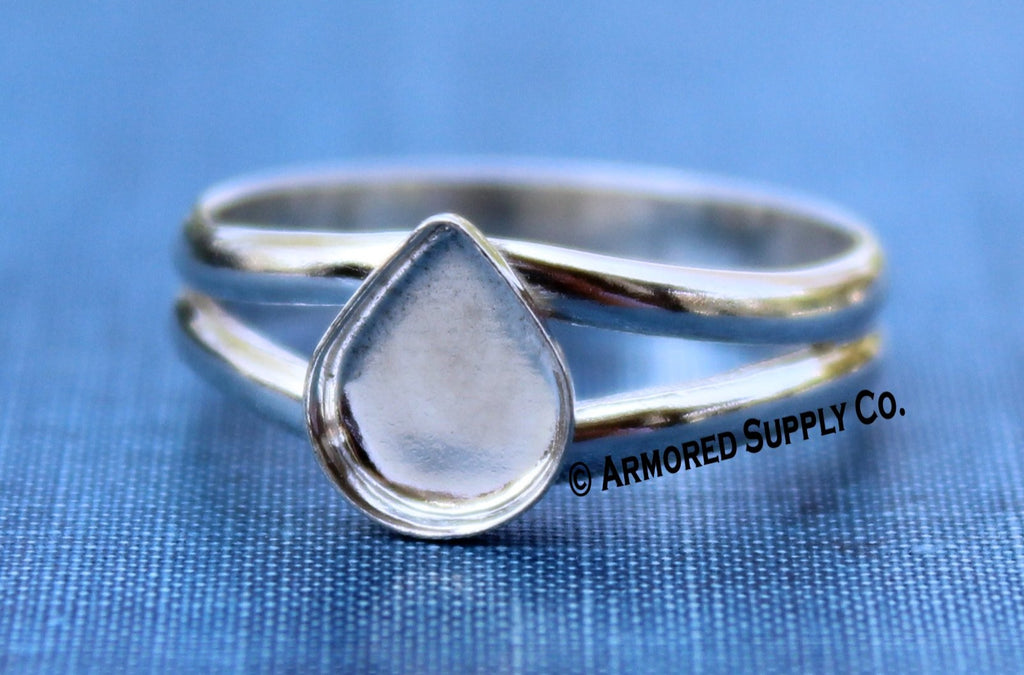 8x6mm Plain Pear Bezel Sterling Silver Split Shank Ring Band blank