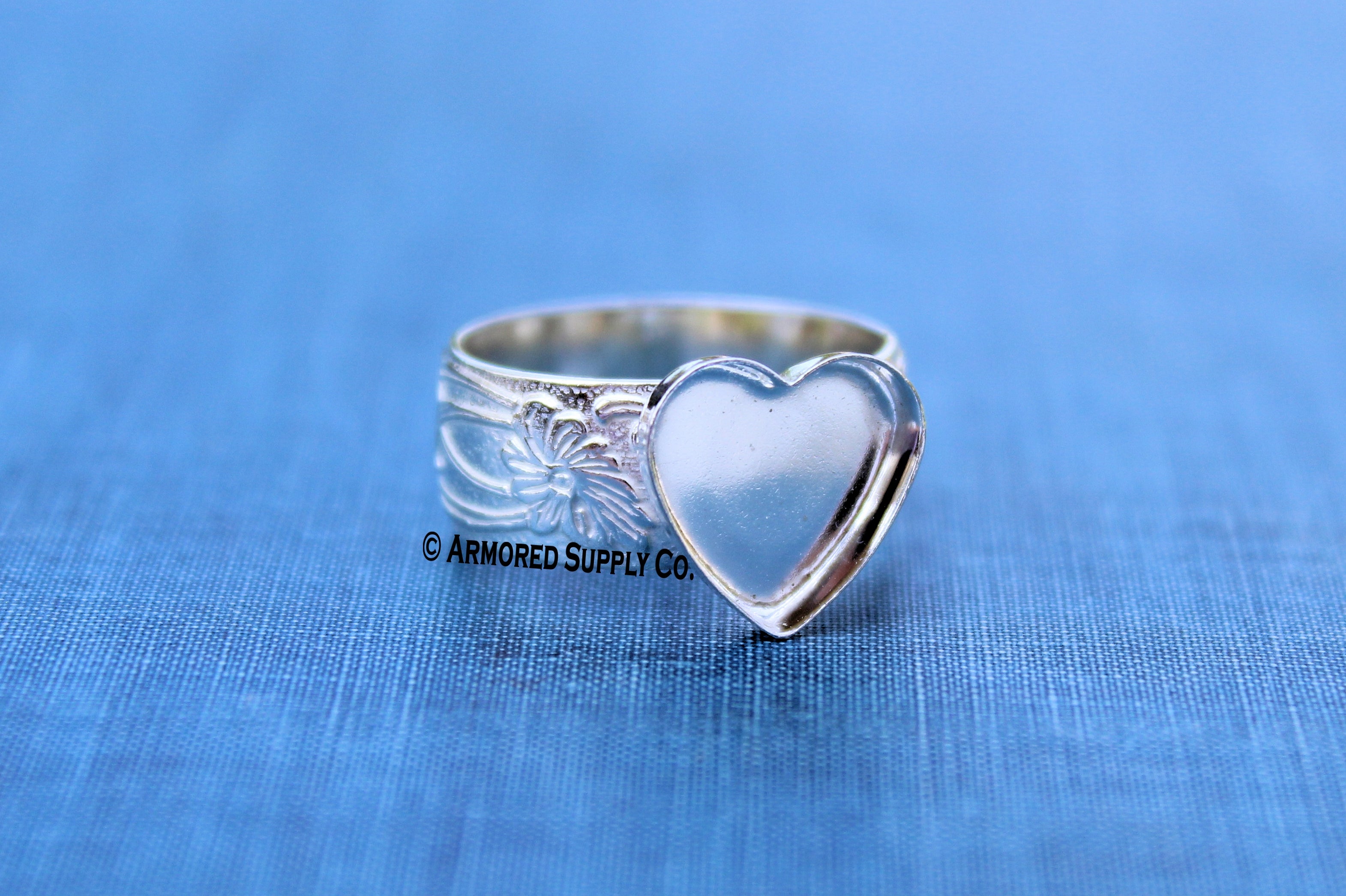 Floral #3 Plain Heart Bezel Cup Ring blank Silver