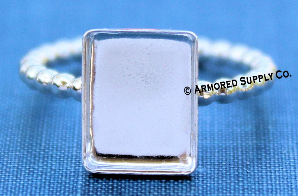 14x10mm Rectangle Bezel Ring Blank BEADED Ring Band