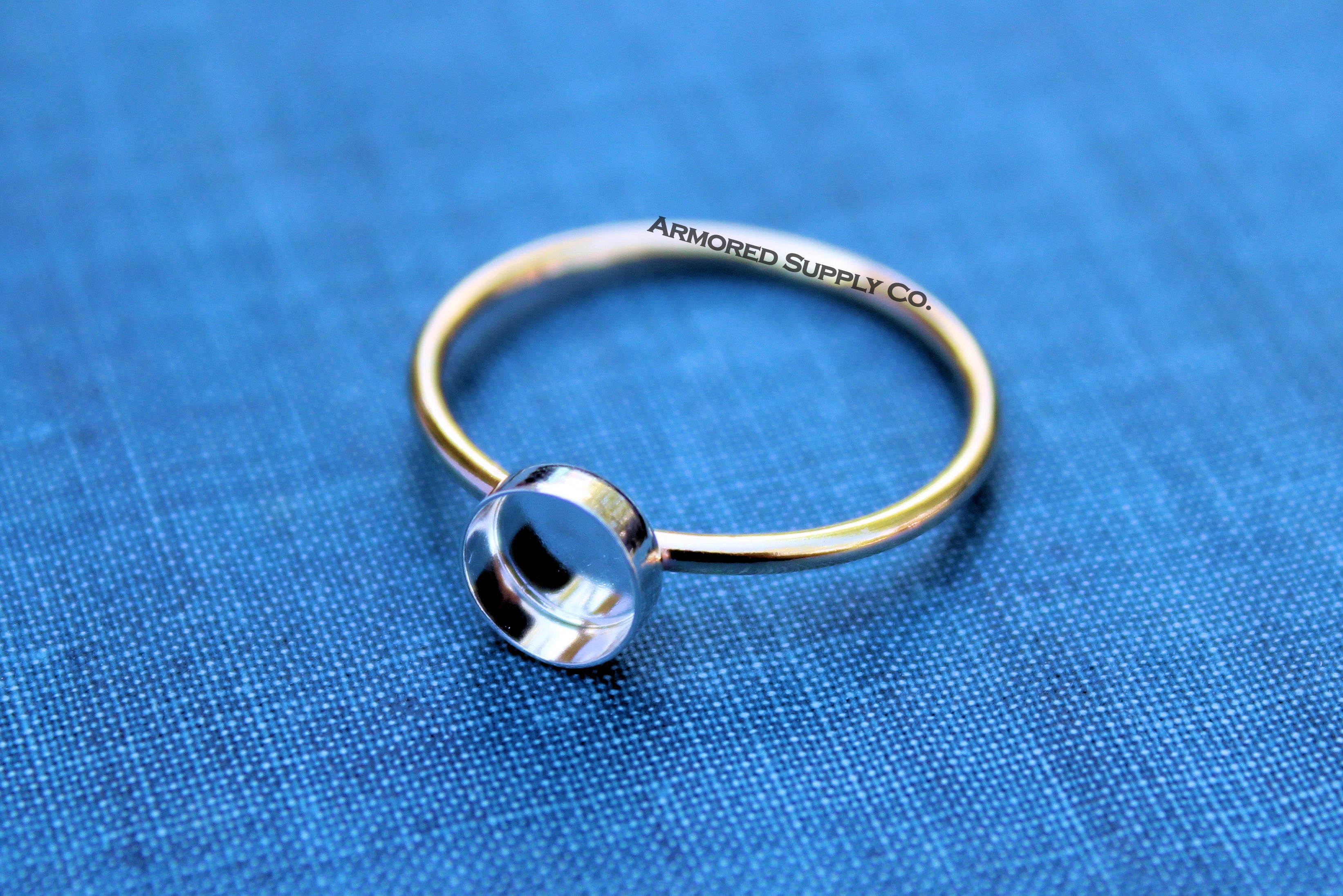 MIXED METALS Gold & Silver 7mm Plain Round Bezel Ring Blank