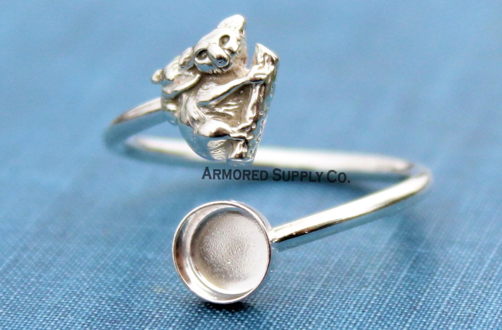 Koala & Baby Plain Round Bezel Wrap Bypass Adjustable Ring blank