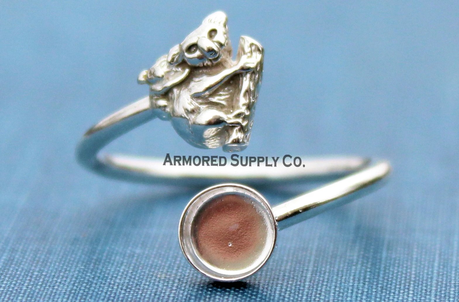 Koala & Baby Plain Round Bezel Wrap Bypass Adjustable Ring blank