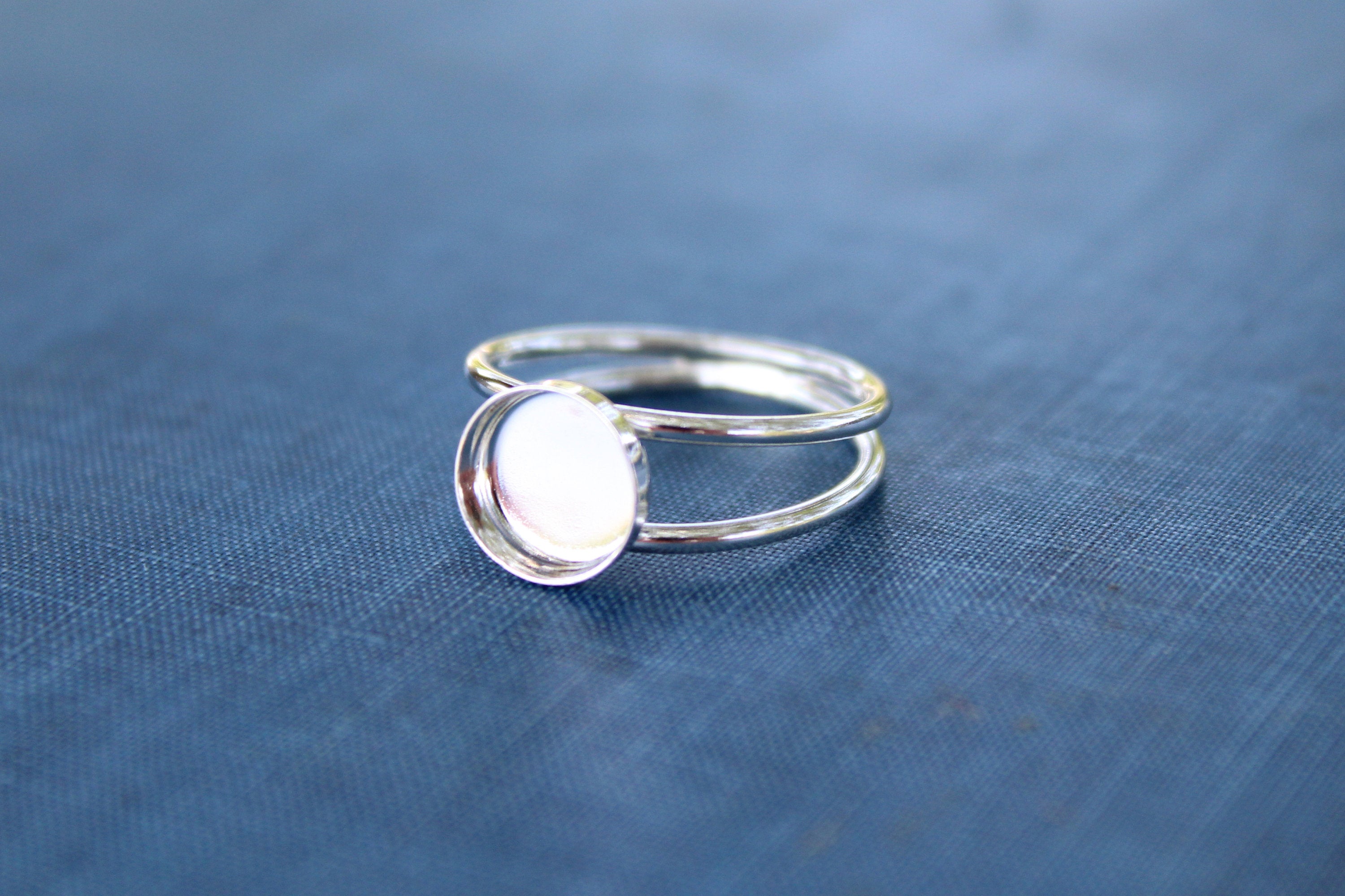 Sterling Silver Double Band Bezel Cup Ring blank, Round Cabochon, Cab Resin Breast Milk, DIY jewelry supplies, wholesale jewelry, diy ring