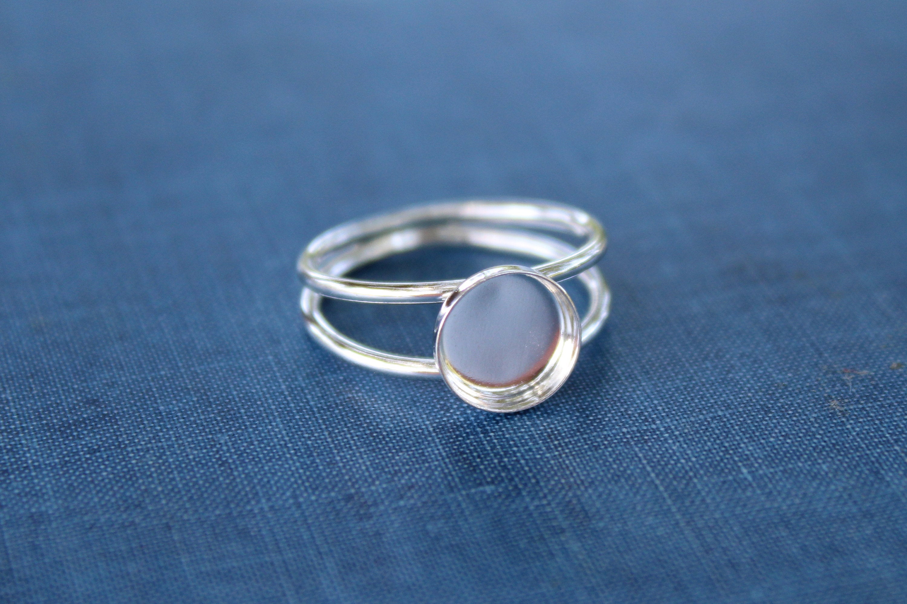 Sterling Silver Double Band Bezel Cup Ring blank, Round Cabochon, Cab Resin Breast Milk, DIY jewelry supplies, wholesale jewelry, diy ring