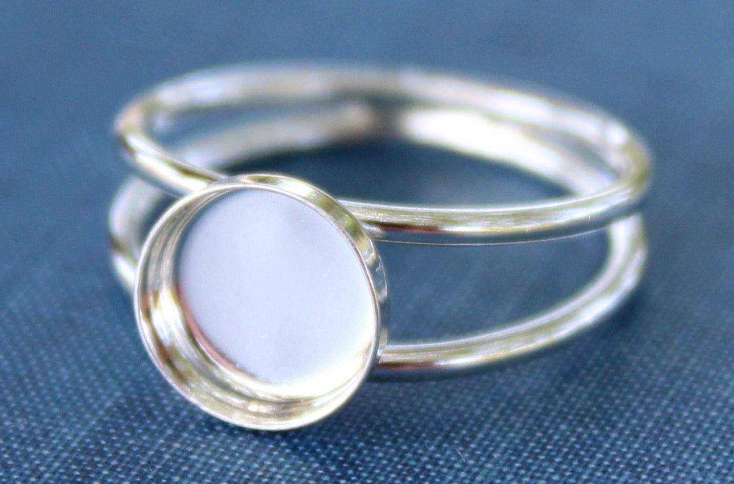 Sterling Silver Double Band Bezel Cup Ring blank, Round Cabochon, Cab Resin Breast Milk, DIY jewelry supplies, wholesale jewelry, diy ring