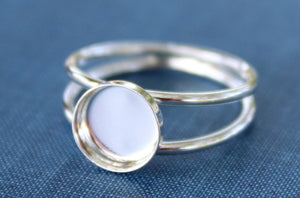 Sterling Silver Double Band Bezel Cup Ring blank, Round Cabochon, Cab Resin Breast Milk, DIY jewelry supplies, wholesale jewelry, diy ring