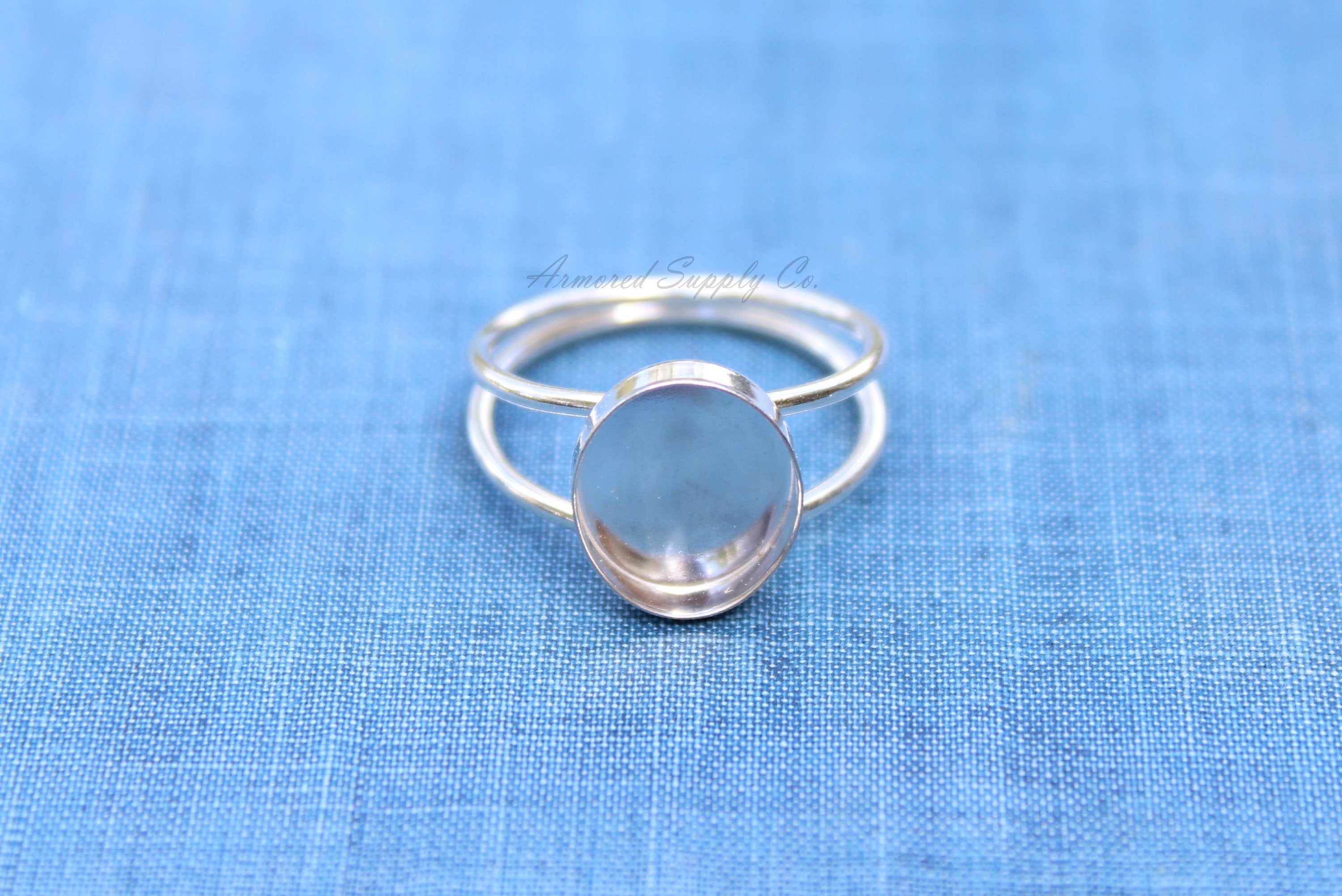 Sterling Silver Double Band Oval Bezel Cup Ring blank, Round Cabochon, Oval Ring Blank, DIY jewelry supplies, wholesale jewelry, diy ring