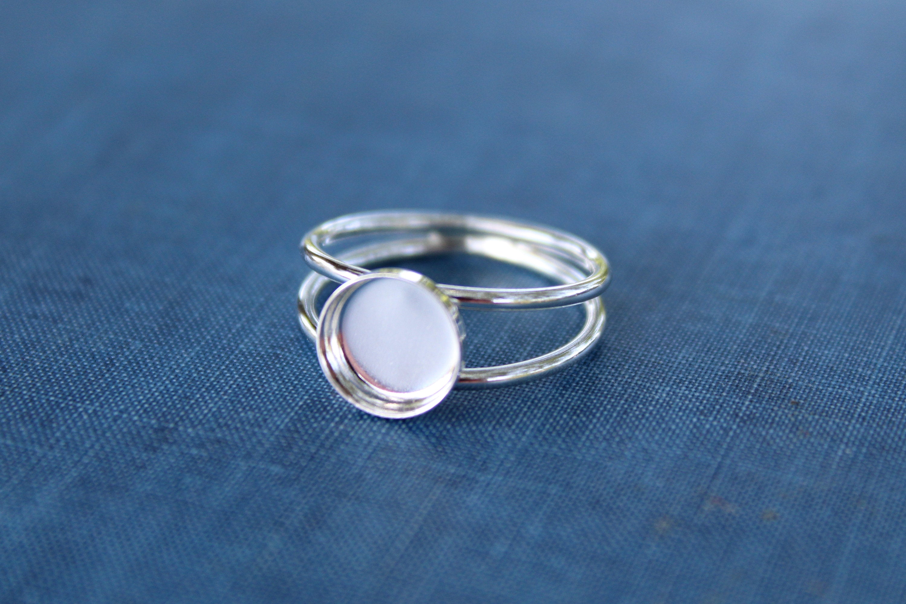 Sterling Silver Double Band Bezel Cup Ring blank, Round Cabochon, Cab Resin Breast Milk, DIY jewelry supplies, wholesale jewelry, diy ring