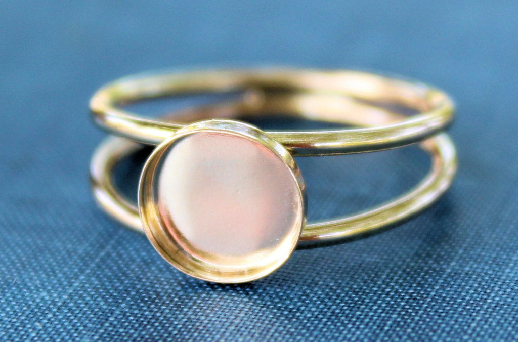 Gold Filled Double Band Bezel Cup Ring blank, Round Cabochon, Cab Resin Breast Milk, DIY jewelry supplies, wholesale ring jewelry, diy ring