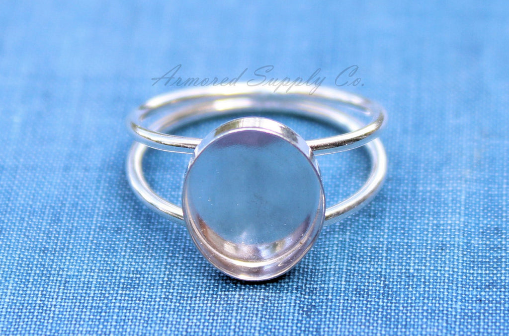 Sterling Silver Double Band Oval Bezel Cup Ring blank, Round Cabochon, Oval Ring Blank, DIY jewelry supplies, wholesale jewelry, diy ring