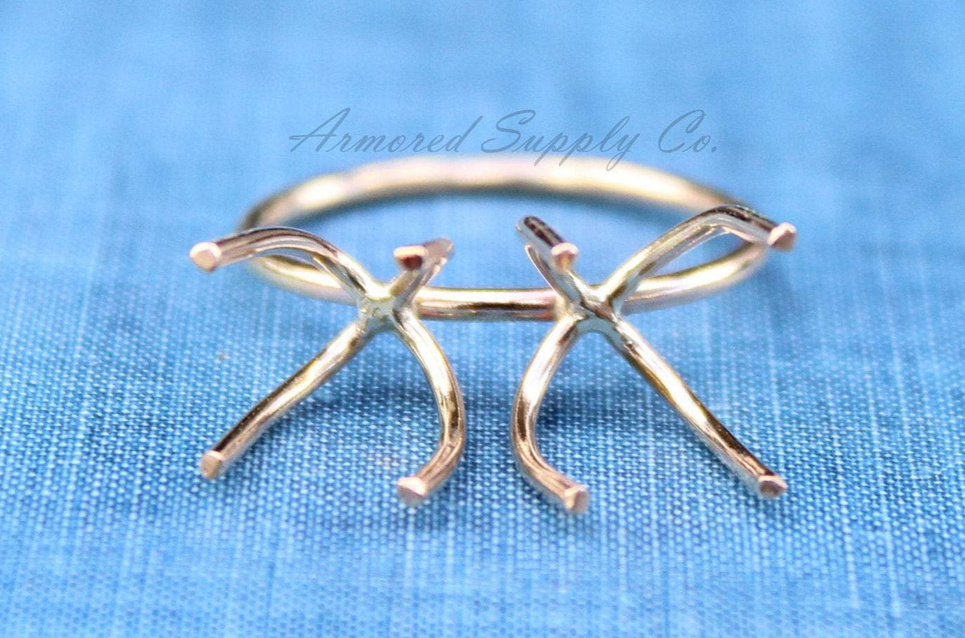 Gold Double Claw Prong Raw Stone Ring Blank, Claw Setting, Prong Gold Band, Wholesale Ring, Design Your Ring, DIY Jewelry, Jewelry Supplies