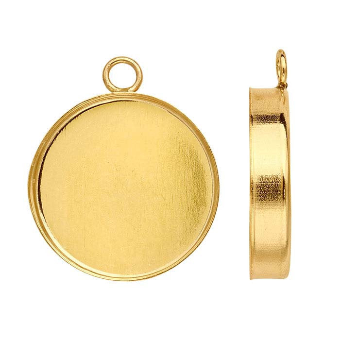 Round concrete pendant with golden imprint and its gold-filled chain