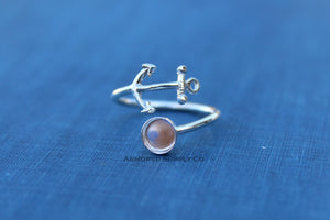 Silver Anchor Wrap Adjustable Bezel Cup Ring blank, Round Cabochon, Breast Milk DIY jewelry supplies, build a ring, wholesale jewelry