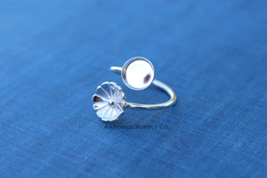 Silver Flower Wrap Adjustable Bezel Cup Ring blank, Round Cabochon, Breast Milk DIY jewelry supplies, build a ring, wholesale jewelry