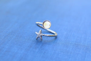 Silver Starfish Wrap Adjustable Bezel Cup Ring blank, Round Cabochon, Breast Milk DIY jewelry supplies, build a ring, wholesale jewelry