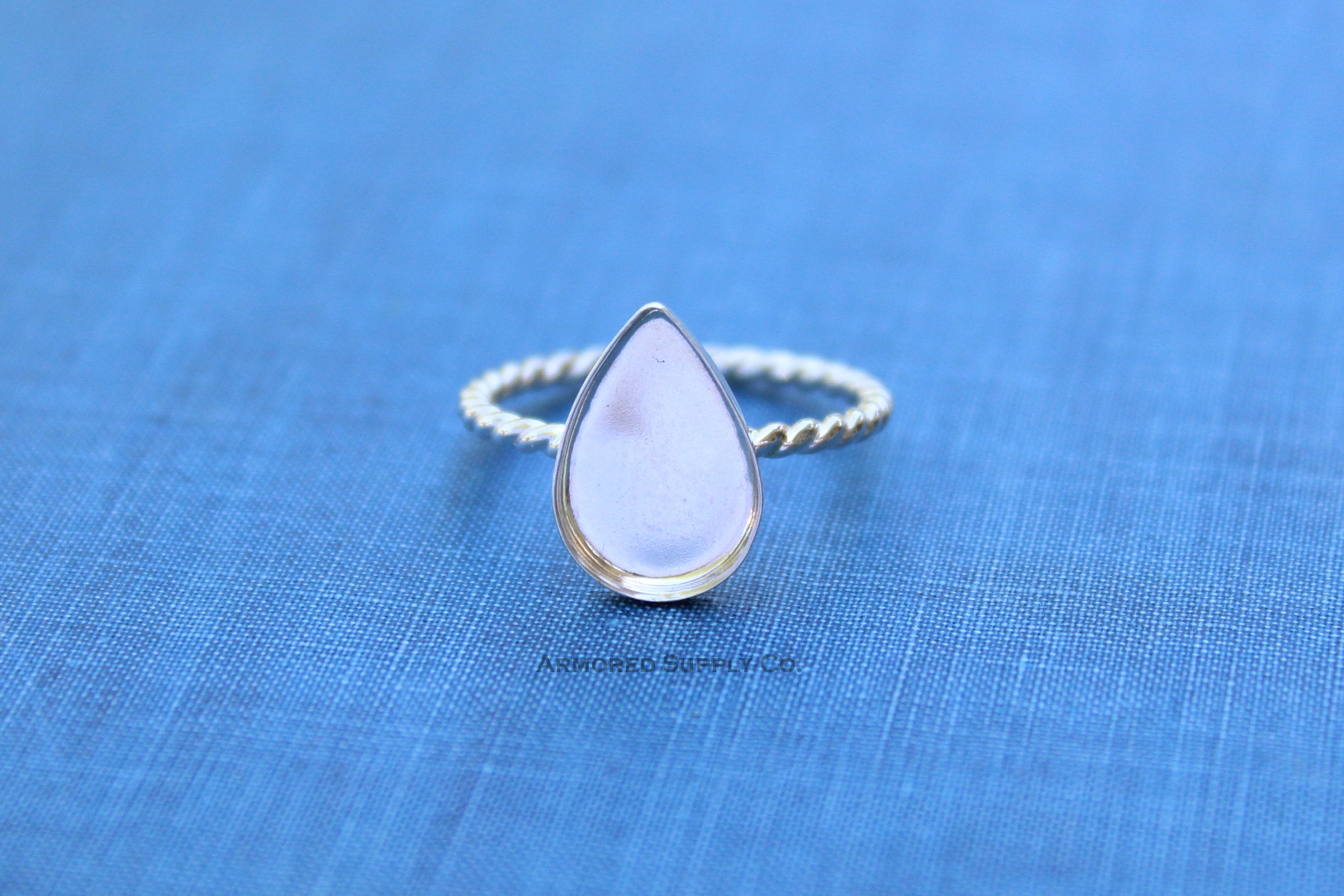 Silver Pear Tear Drop Bezel Cup Rope Ring blank, Cabochon Bezel, cab Resin, Breast Milk, DIY jewelry supplies, build ring, wholesale jewelry