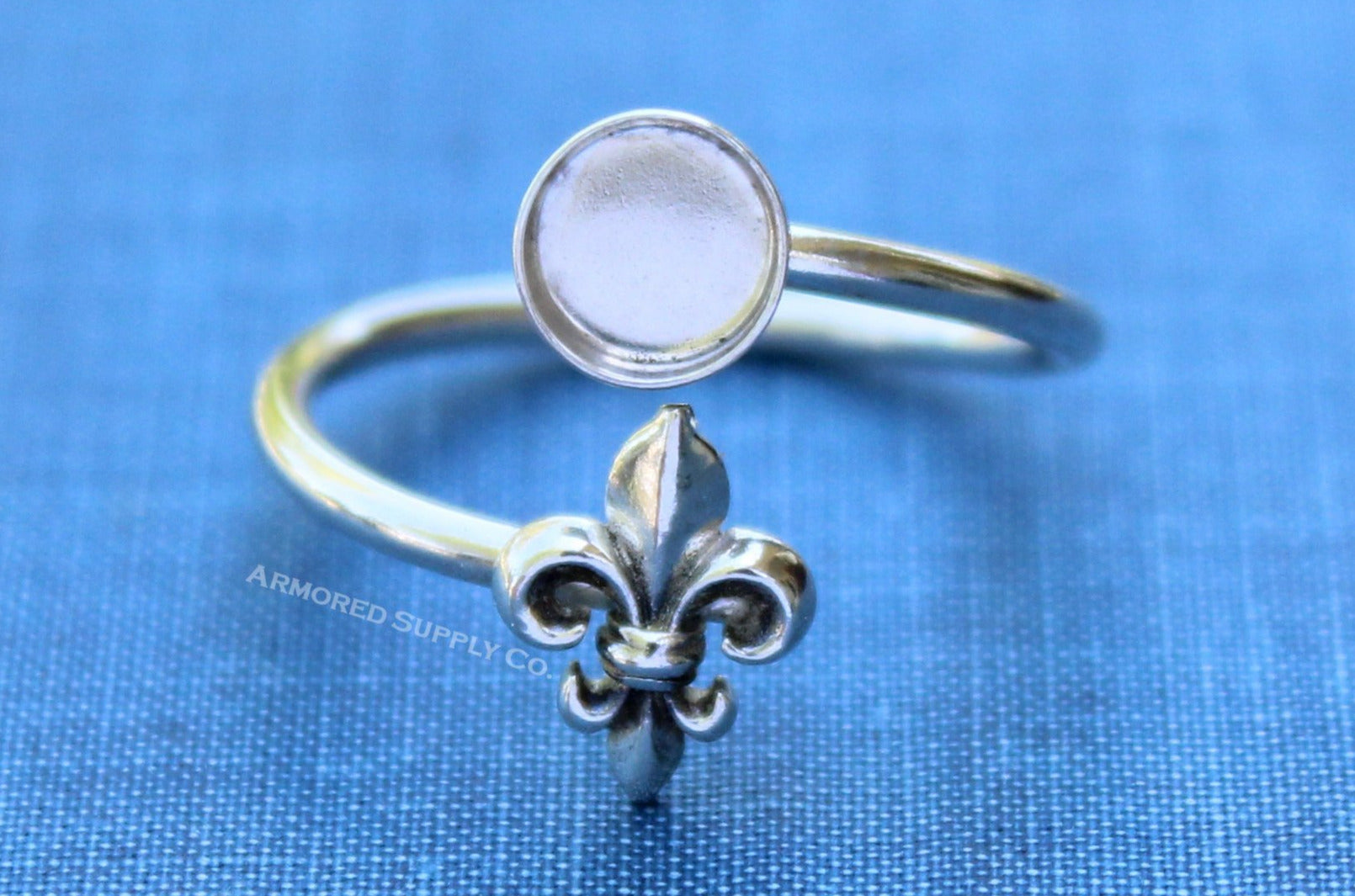 Silver Fleur De Lis Wrap Adjustable Bezel Cup Ring blank, Round Cabochon, Breast Milk DIY jewelry supplies, build a ring, wholesale jewelry