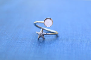 Silver Starfish Wrap Adjustable Bezel Cup Ring blank, Round Cabochon, Breast Milk DIY jewelry supplies, build a ring, wholesale jewelry